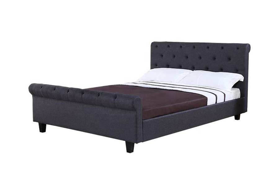 1307 Rangka Tempat Tidur Penyimpanan Berlapis Linen Berumbai Coklat
