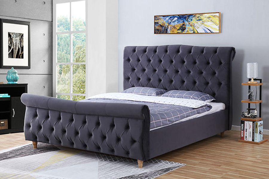 1304 Tempat Tidur Berlapis Rangka Kayu Berlapis Kain Beludru