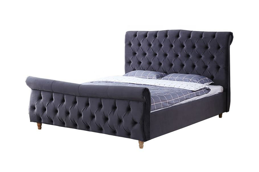 1304 Tempat Tidur Berlapis Rangka Kayu Berlapis Kain Beludru