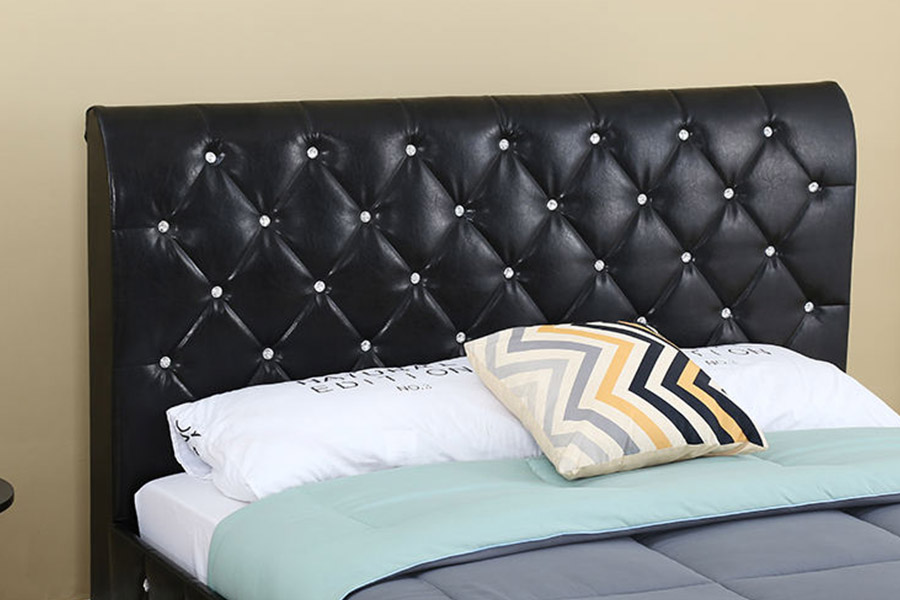 1367 Tempat Tidur Berlapis Headboard Pu Lembut Kulit Hitam