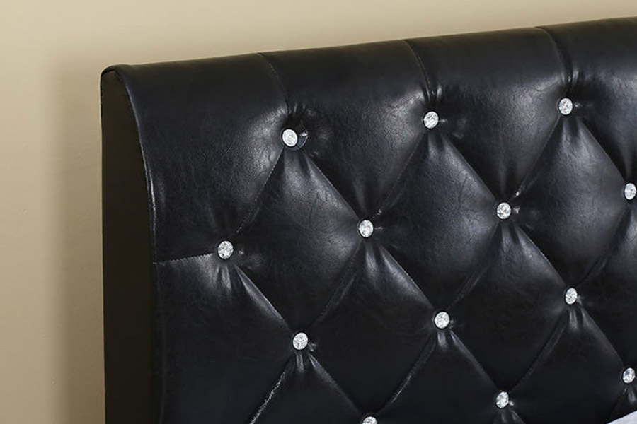 1367 Tempat Tidur Berlapis Headboard Pu Lembut Kulit Hitam