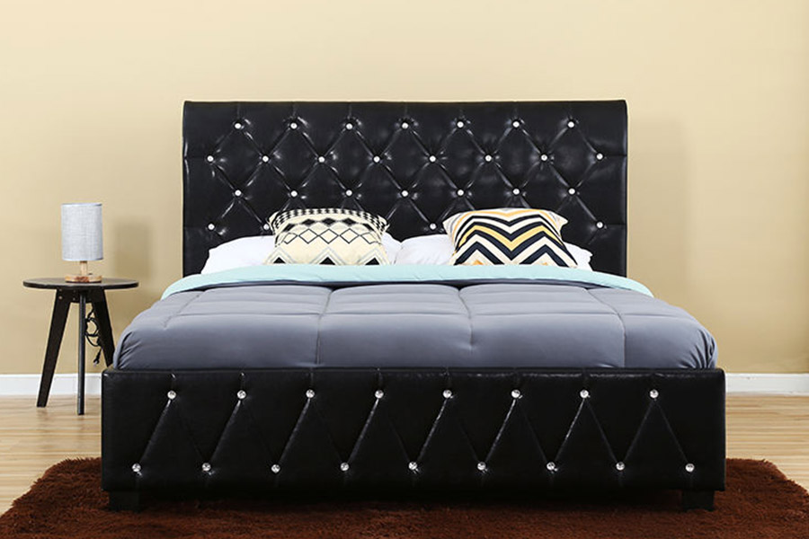 1367 Tempat Tidur Berlapis Headboard Pu Lembut Kulit Hitam