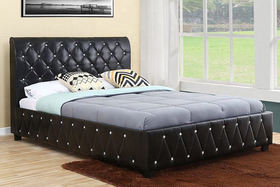 1367 Tempat Tidur Berlapis Headboard Pu Lembut Kulit Hitam