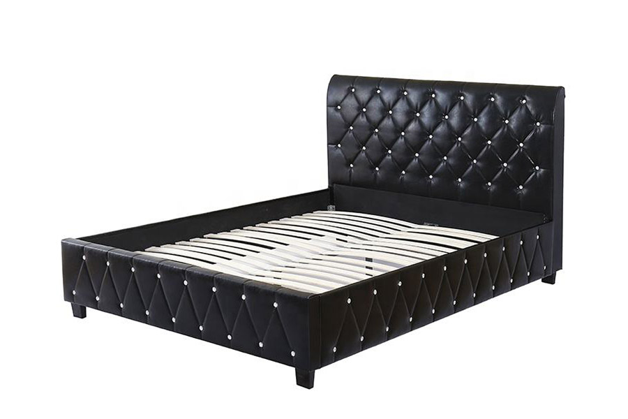 1367 Tempat Tidur Berlapis Headboard Pu Lembut Kulit Hitam