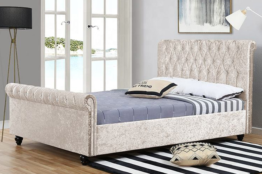 1366 Tempat Tidur Giring Modern Tempat Tidur Berlapis Kain Beludru