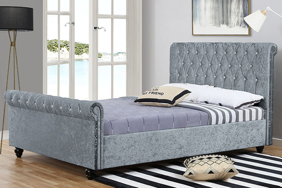1366 Tempat Tidur Giring Modern Tempat Tidur Berlapis Kain Beludru