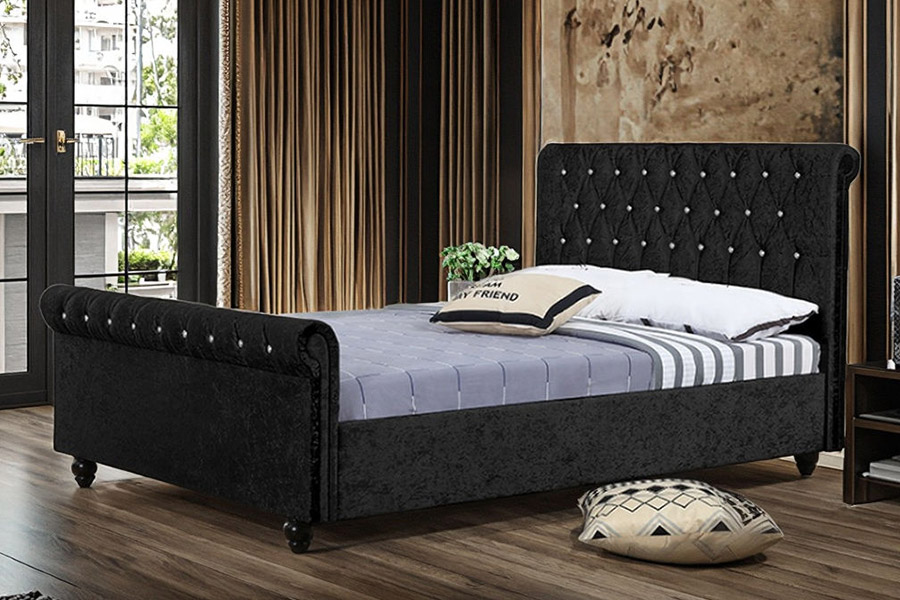 1366 Tempat Tidur Giring Modern Tempat Tidur Berlapis Kain Beludru