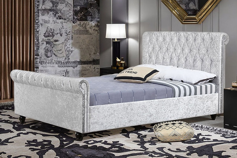 1366 Tempat Tidur Giring Modern Tempat Tidur Berlapis Kain Beludru