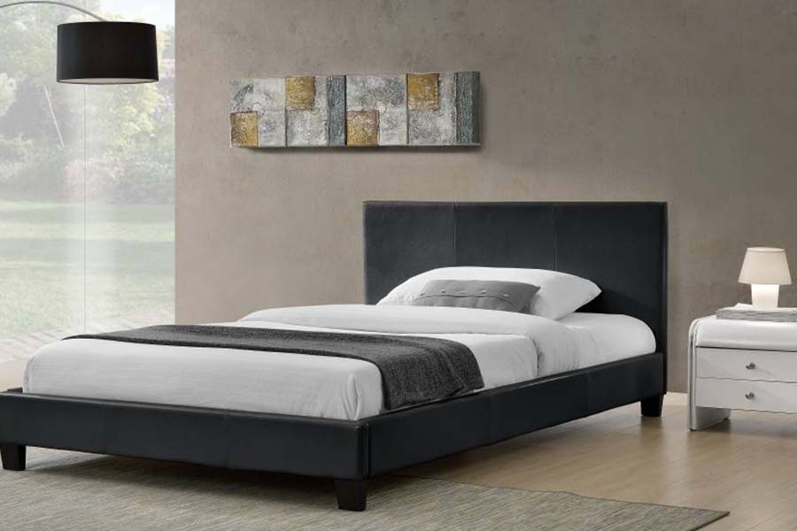 1864 Tempat Tidur Berlapis Kulit PU Desain Sederhana Modern