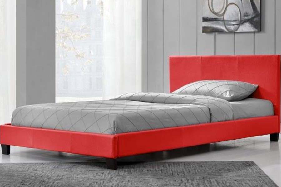 1864 Tempat Tidur Berlapis Kulit PU Desain Sederhana Modern