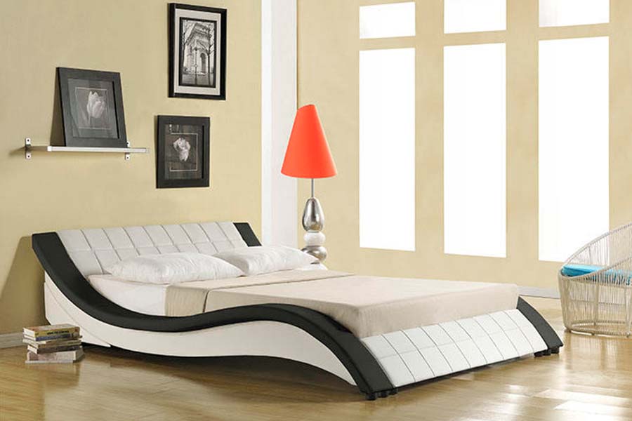 Tempat Tidur Berlapis Kulit Desain Melengkung Klasik 1840
