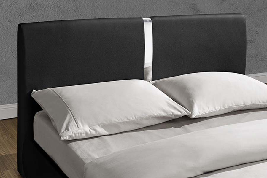 1859 Tempat Tidur Berlapis Kulit Lembut Rangka Kayu Solid