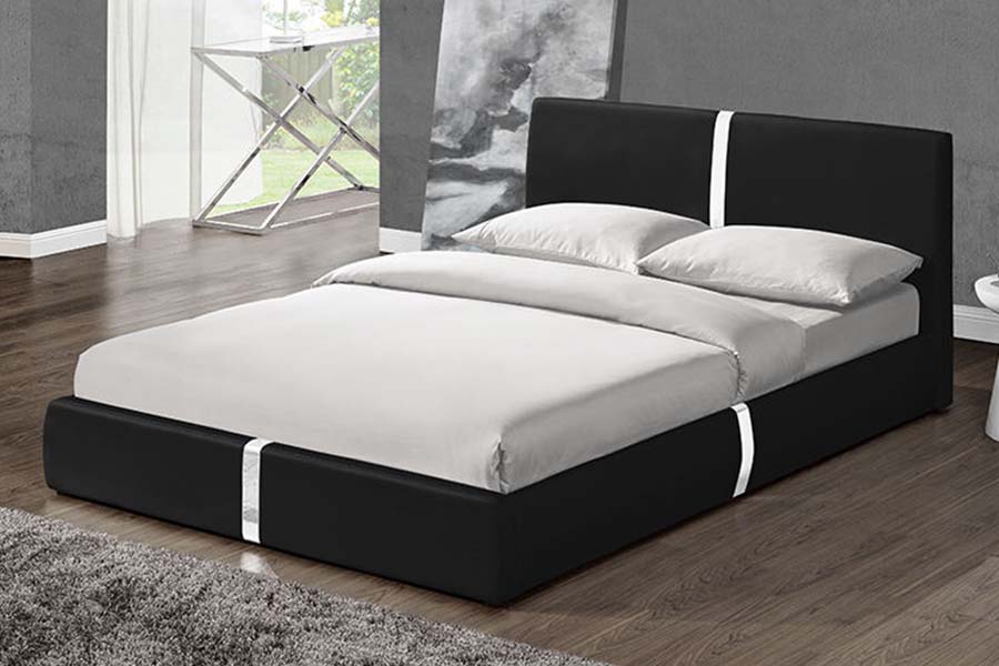 1859 Tempat Tidur Berlapis Kulit Lembut Rangka Kayu Solid