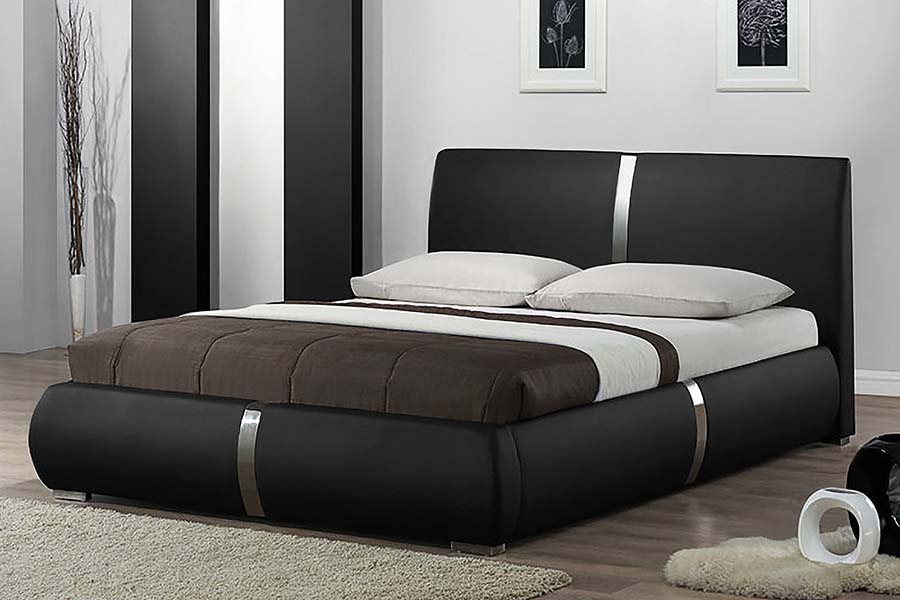 1859 Tempat Tidur Berlapis Kulit Lembut Rangka Kayu Solid