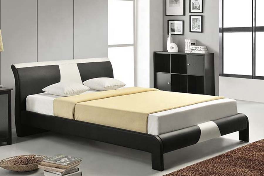 1857 Rangka Tempat Tidur Berlapis LED Kulit Imitasi Kontemporer Modern