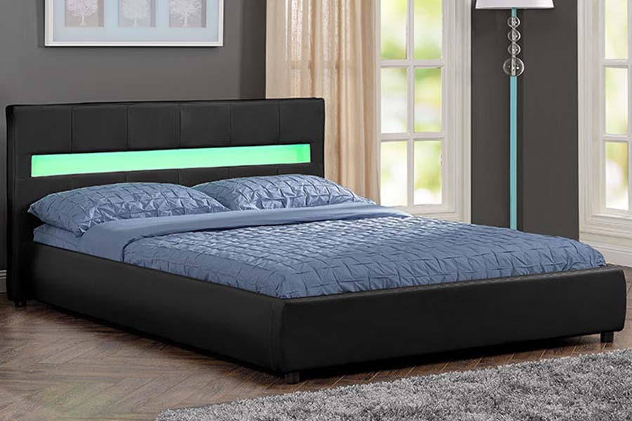 Rangka Tempat Tidur Berlapis LED Tempat Tidur Empuk PU Putih 1813