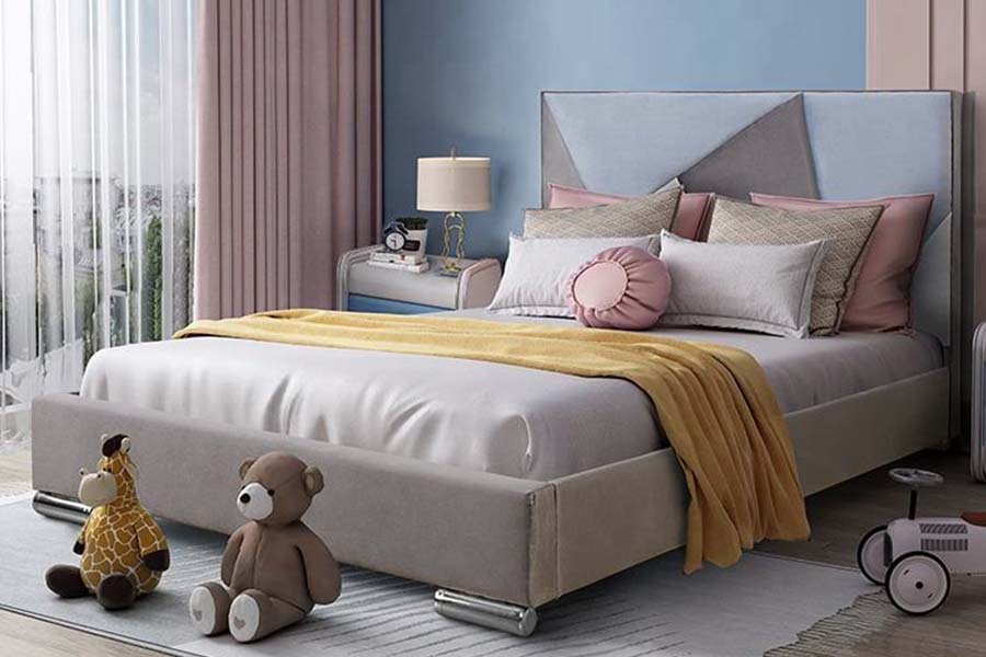1571 Tempat Tidur Single Kulit Sintetis Tempat Tidur Anak Headboard Berkode Warna