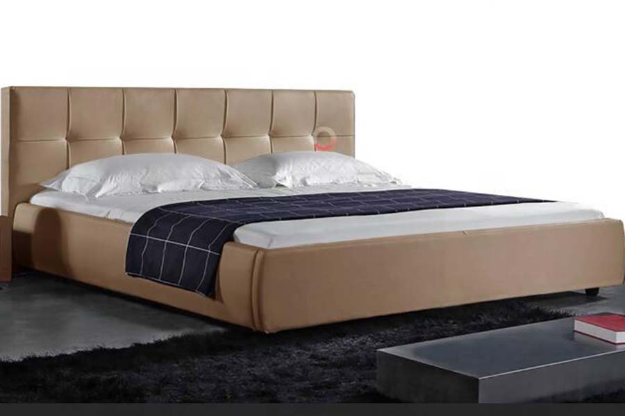Rangka Tempat Tidur Berlapis LED Tempat Tidur Empuk PU Putih 1813