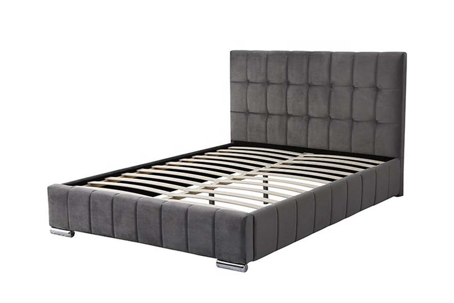 1555 Tempat Tidur Berlapis Kain Beludru Headboard Blok Persegi