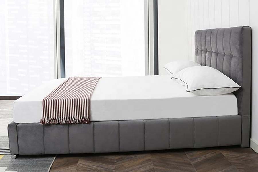 1555 Tempat Tidur Berlapis Kain Beludru Headboard Blok Persegi