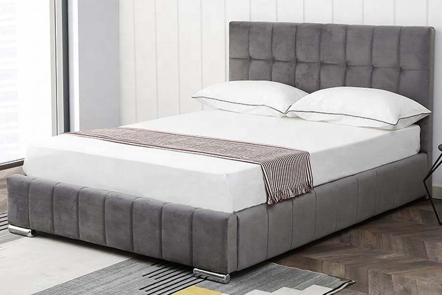 1555 Tempat Tidur Berlapis Kain Beludru Headboard Blok Persegi
