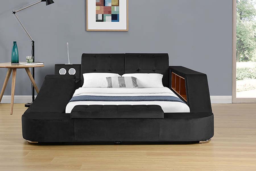 1550 Rangka Tempat Tidur Penyimpanan Berlapis Kain Kulit Ganda Modern