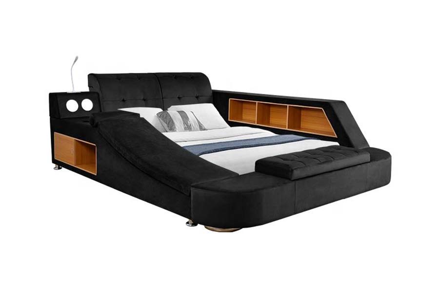1550 Rangka Tempat Tidur Penyimpanan Berlapis Kain Kulit Ganda Modern