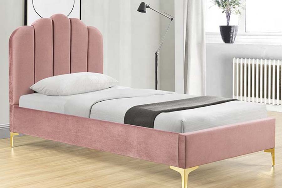 1655 Tempat Tidur Platform Kain Linen Merah Muda Tempat Tidur Berlapis