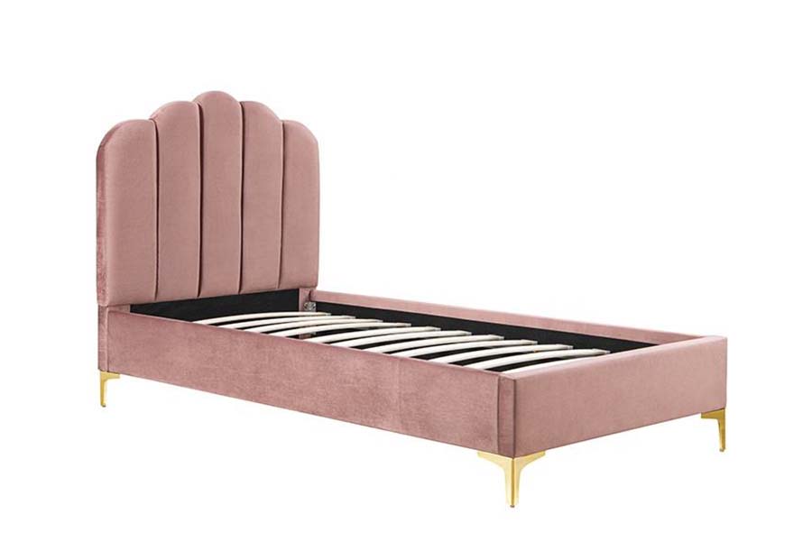 1655 Tempat Tidur Platform Kain Linen Merah Muda Tempat Tidur Berlapis