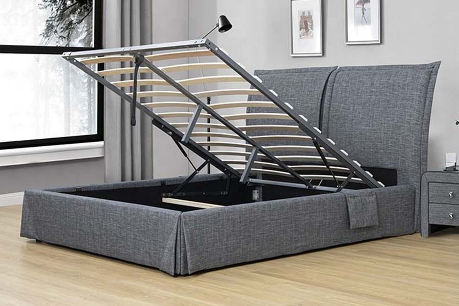 1530 Tempat Tidur Berlapis Kain Linen Rangka Tempat Tidur Penyimpanan Berlapis
