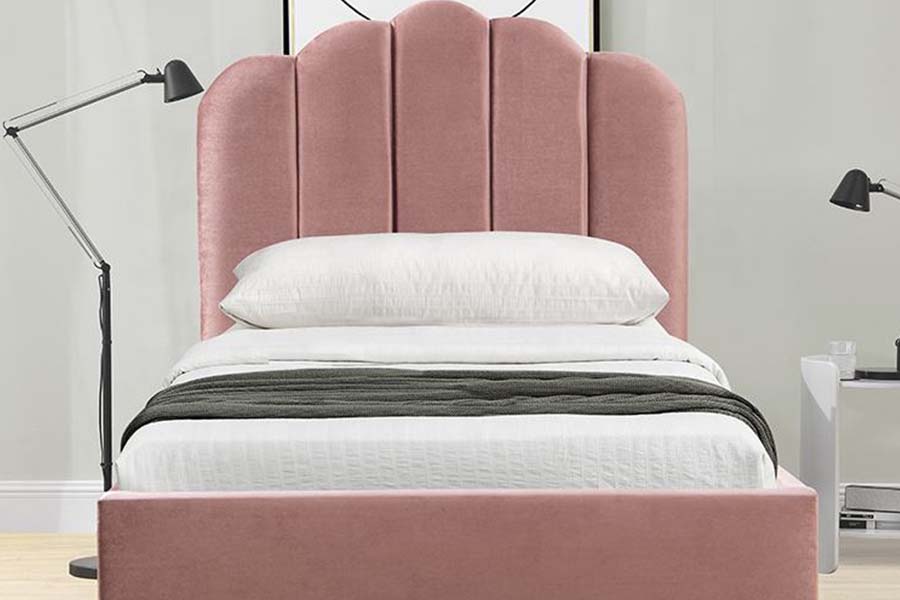 1655 Tempat Tidur Platform Kain Linen Merah Muda Tempat Tidur Berlapis