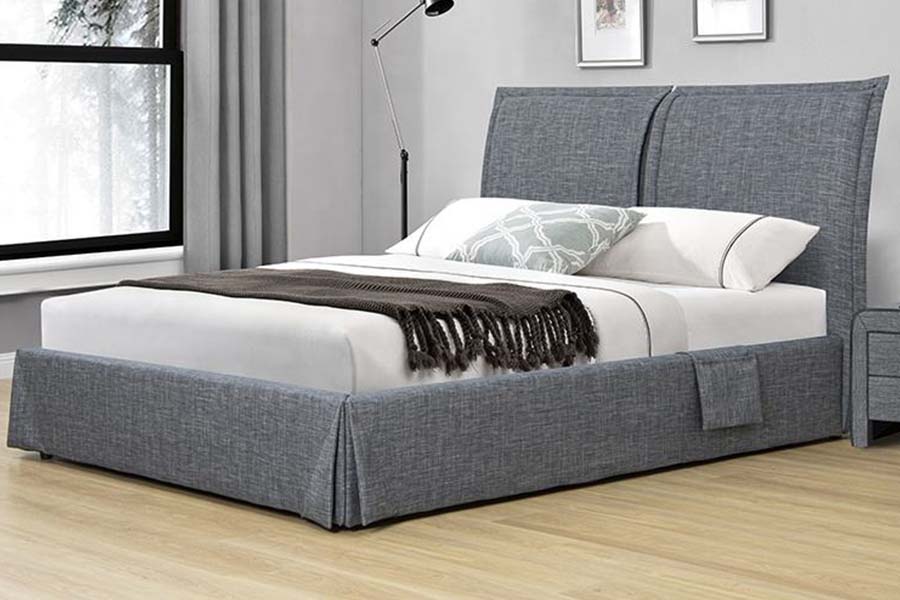 1530 Tempat Tidur Berlapis Kain Linen Rangka Tempat Tidur Penyimpanan Berlapis