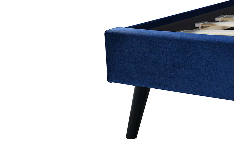 1494 Tempat Tidur Queen Kaki Kayu Tempat Tidur Berlapis Headboard Lembut Biru
