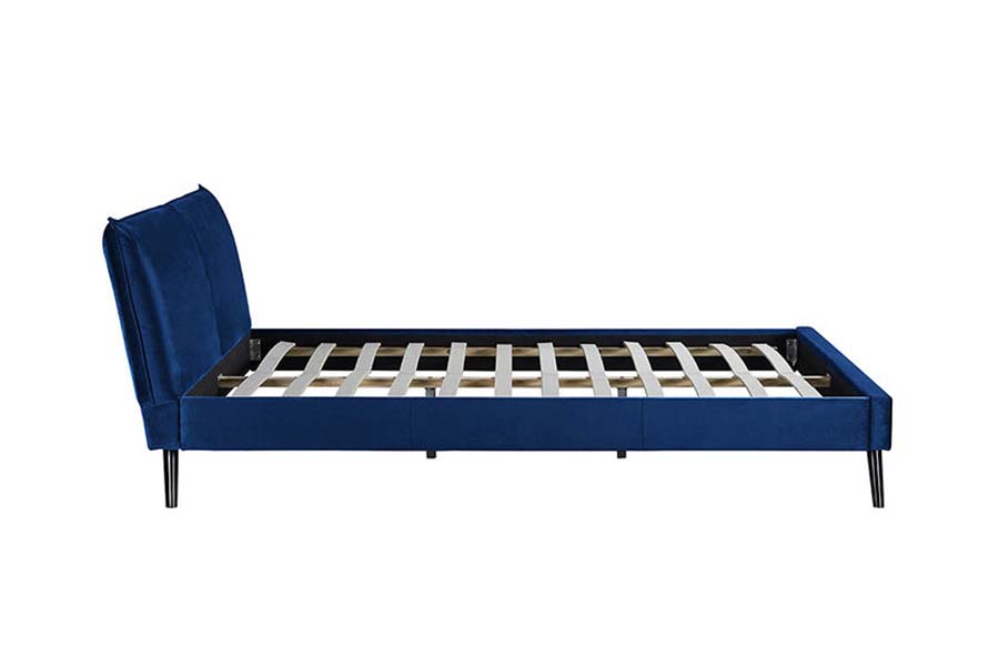 1494 Tempat Tidur Queen Kaki Kayu Tempat Tidur Berlapis Headboard Lembut Biru