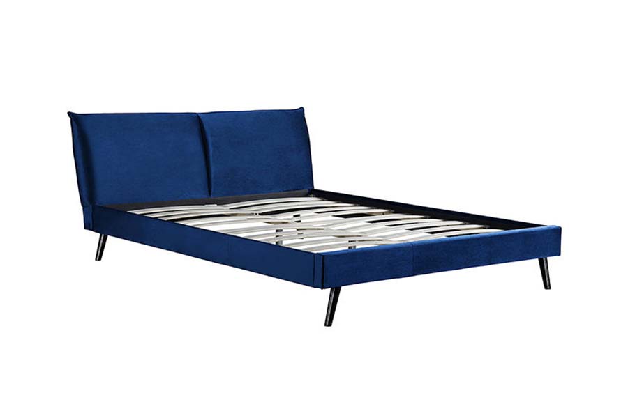 1494 Tempat Tidur Queen Kaki Kayu Tempat Tidur Berlapis Headboard Lembut Biru