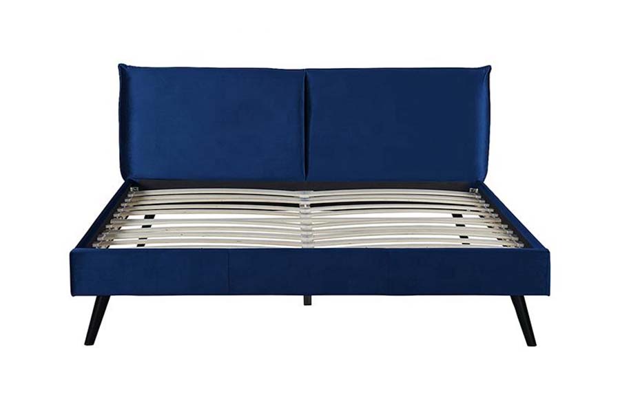1494 Tempat Tidur Queen Kaki Kayu Tempat Tidur Berlapis Headboard Lembut Biru