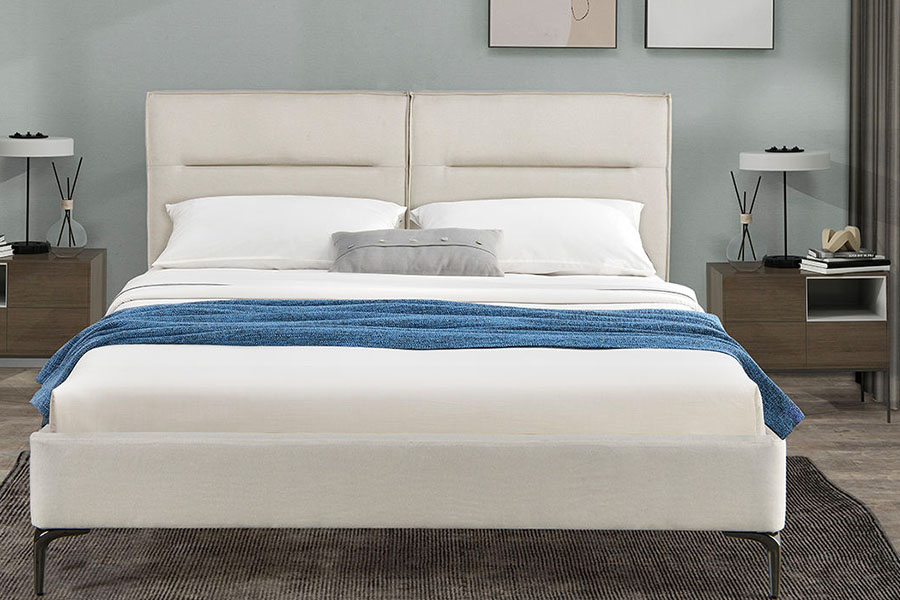 4266 Tempat Tidur Berlapis Kain Linen Beige Zip-Headboard