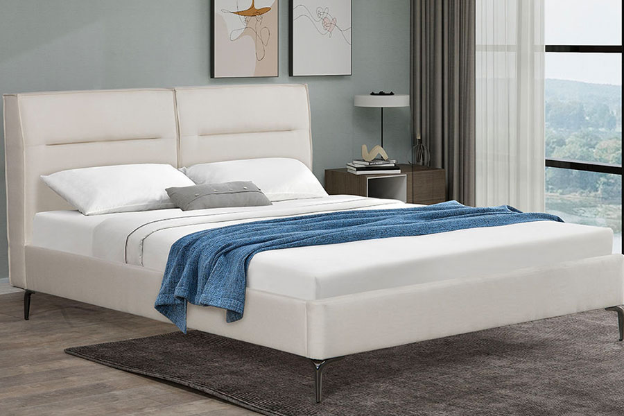 4266 Tempat Tidur Berlapis Kain Linen Beige Zip-Headboard