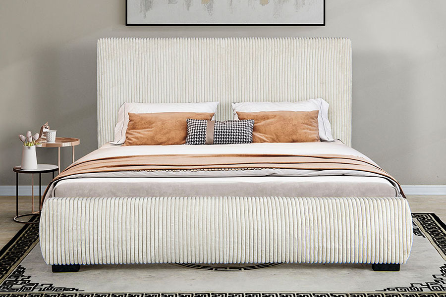 4256 Tempat Tidur Berlapis Headboard Ringkas Korduroi