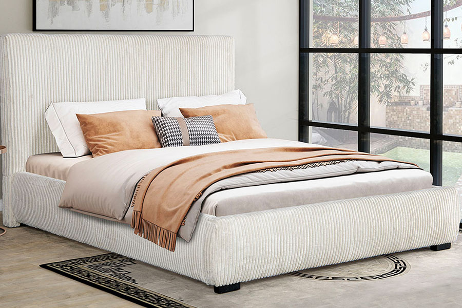 4256 Tempat Tidur Berlapis Headboard Ringkas Korduroi