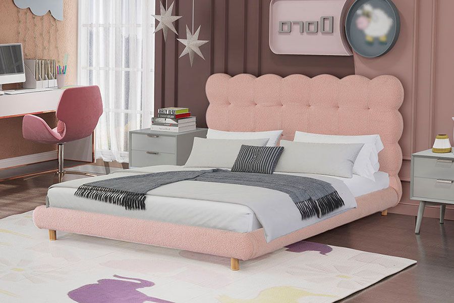 4134 Tempat Tidur Berlapis Berumbai Wol Sherpa Desain Prancis