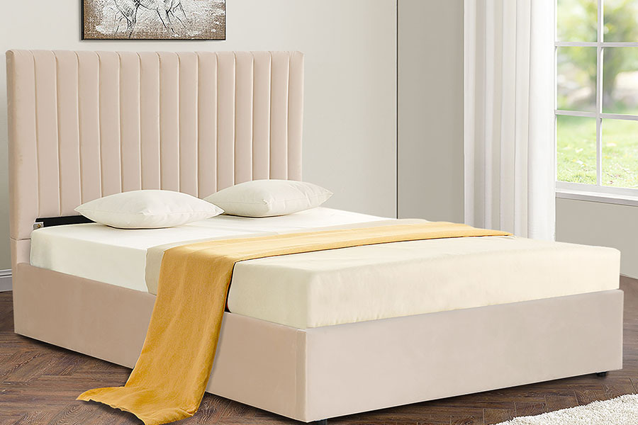 4088 Rangka Tempat Tidur Penyimpanan Ottoman Beludru Mewah Ringan