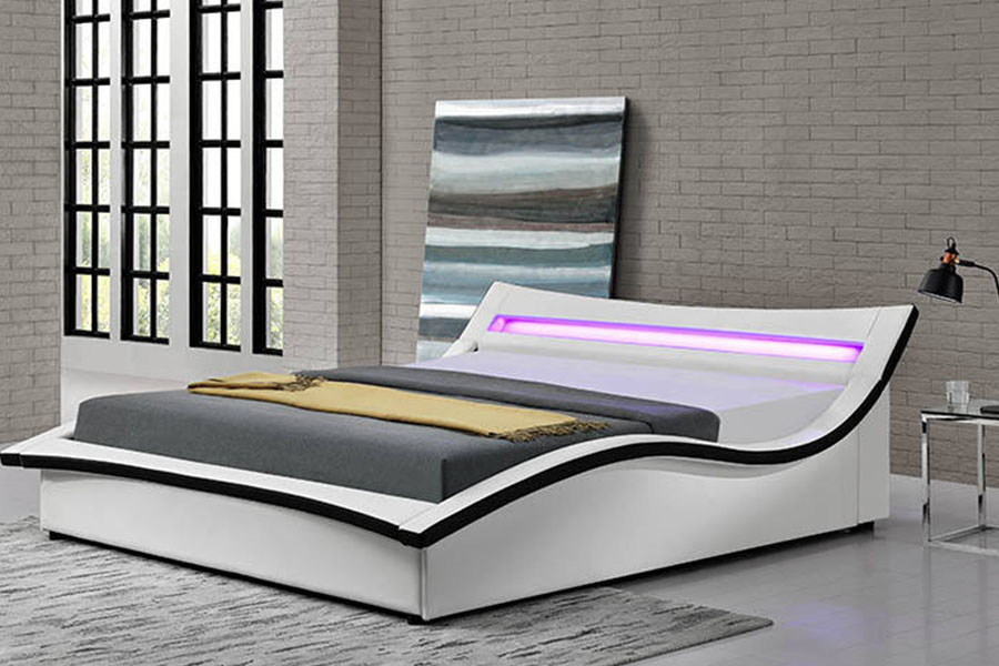 Rangka Tempat Tidur Berlapis LED Kulit PU Mewah 1877