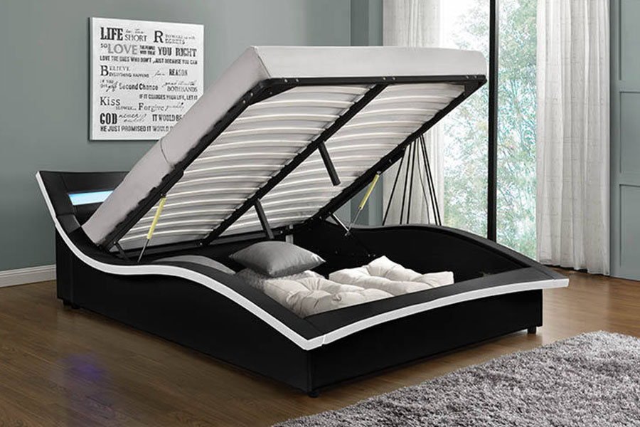 Rangka Tempat Tidur Berlapis LED Kulit PU Mewah 1877