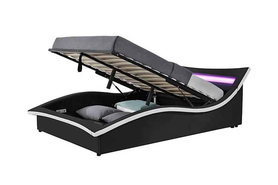 Rangka Tempat Tidur Berlapis LED Kulit PU Mewah 1877