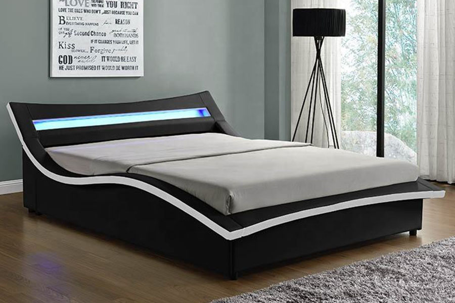 Rangka Tempat Tidur Berlapis LED Kulit PU Mewah 1877
