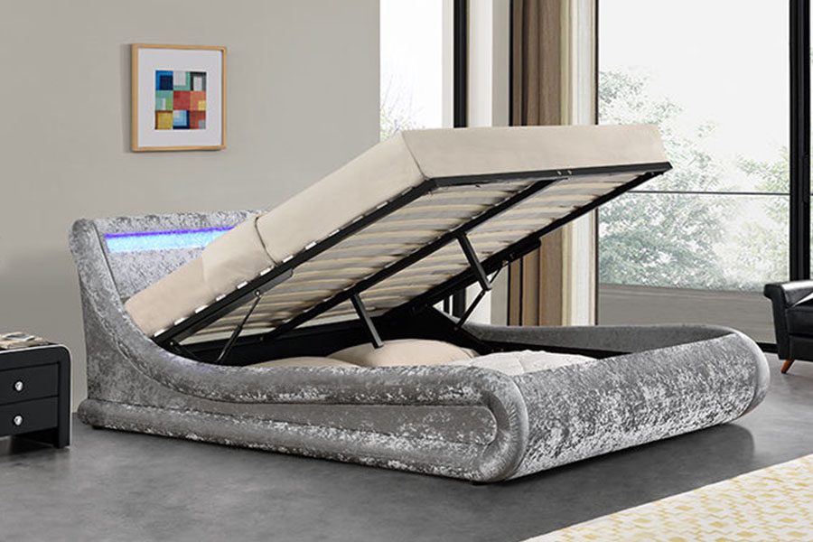 Tempat Tidur Kulit PU Ottoman Pengangkat Gas LED Seperti Gelombang 1138-1G