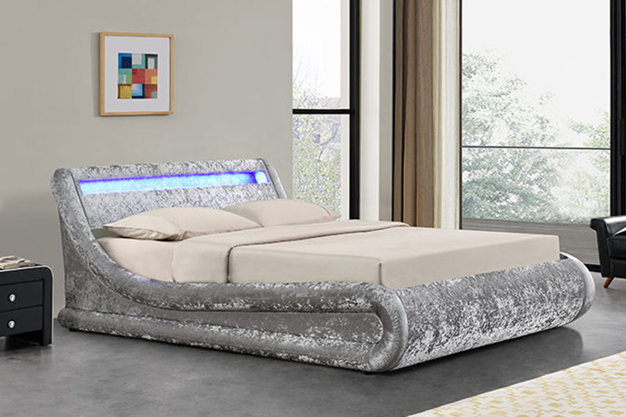 Tempat Tidur Kulit PU Ottoman Pengangkat Gas LED Seperti Gelombang 1138-1G