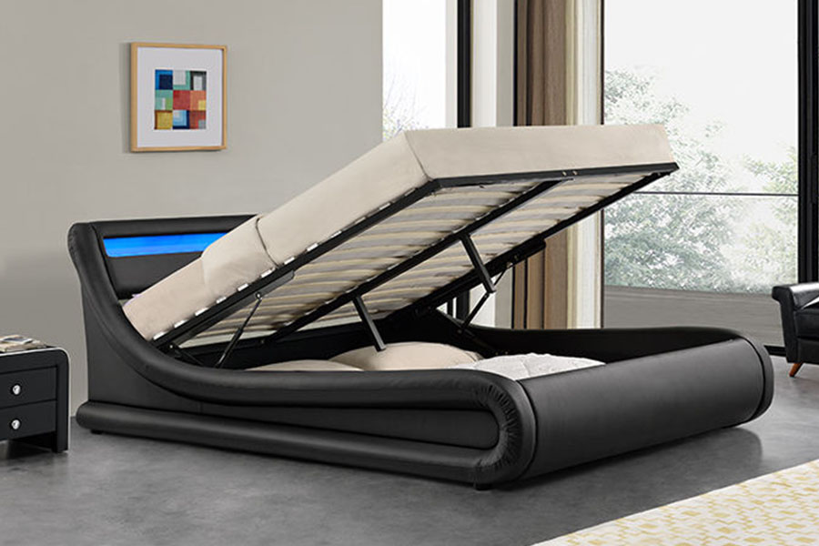 Tempat Tidur Kulit PU Ottoman Pengangkat Gas LED Seperti Gelombang 1138-1G