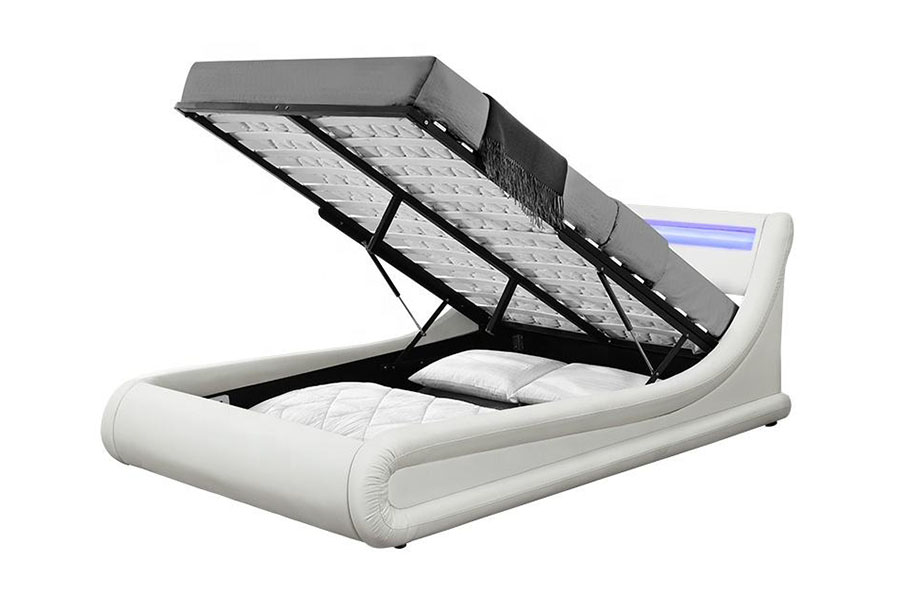 Tempat Tidur Kulit PU Ottoman Pengangkat Gas LED Seperti Gelombang 1138-1G